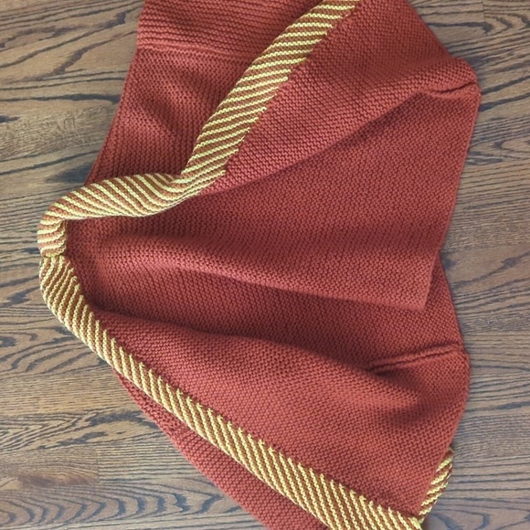 chunky Cardigan Handmade knit brick/mustard bell sleeves cozy shawl collar sz L - Picture 6 of 10